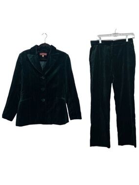 AlexaChung Green Pinstripe Velvet Suit Blazer and Trousers US 8
